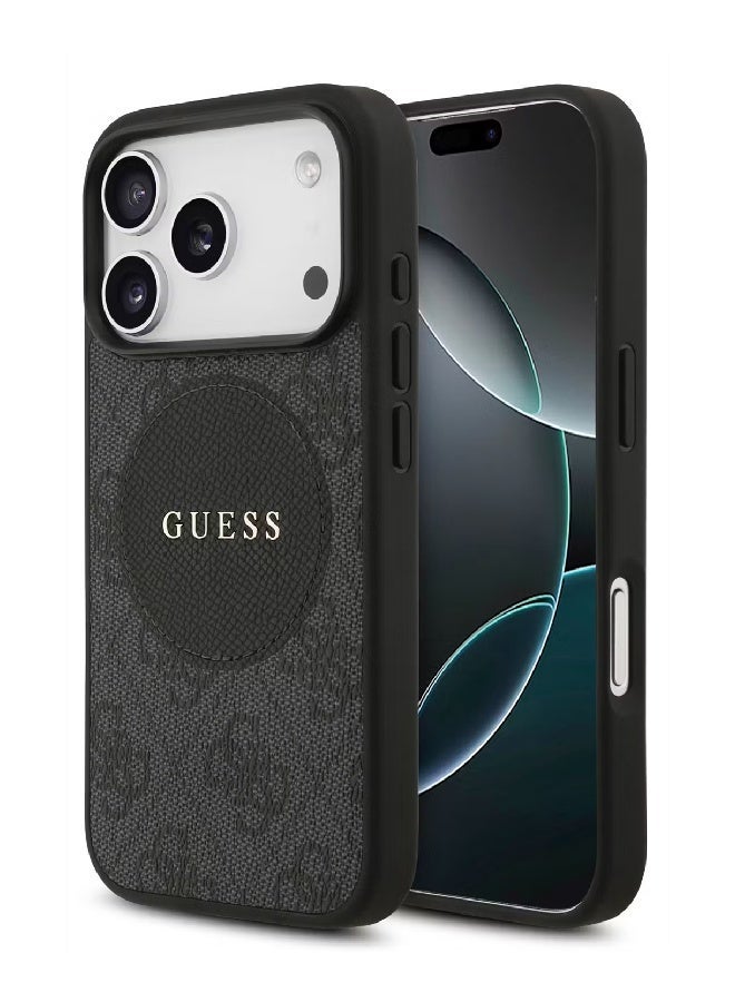 Guess MagSafe 4G PU Leather Case with Round Patch & Classic Logo for iPhone 17 Pro - Black - Image 1